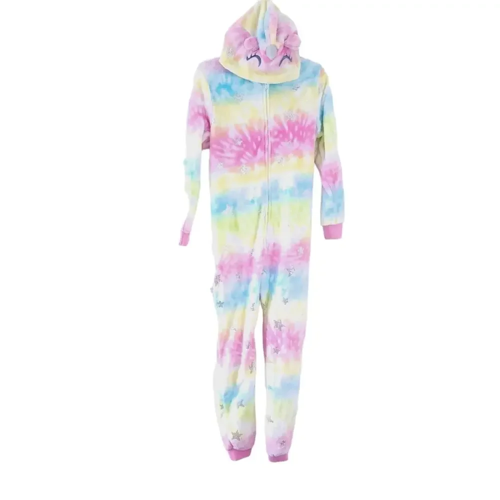 Saint Eve Kids Girls One Piece Pajamas Medium 10/12 Tie Dye Unicorn PJS, Fleece